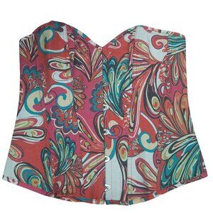 Alivila Y Fashion Vintage Floral Paisley Denim Overbust Corset Bustier Sz Large